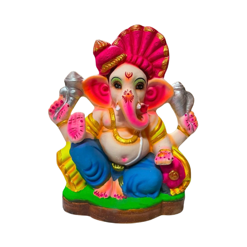 Eco-Friendly Ganesh Ji Idol with Red Turban & Blue Dhoti – 18 Inch