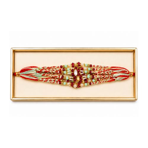 Red & White Multicolor Beaded Designer Rakhi