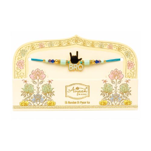 Blue BRO Rakhi with Floral Heritage Card Design