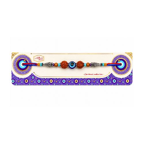 Blue & Purple Beaded Rakhi with Rudraksha-Style Accents
