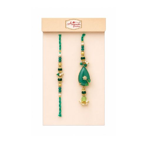 Teal Beaded Rakhi with Decorative Pendant