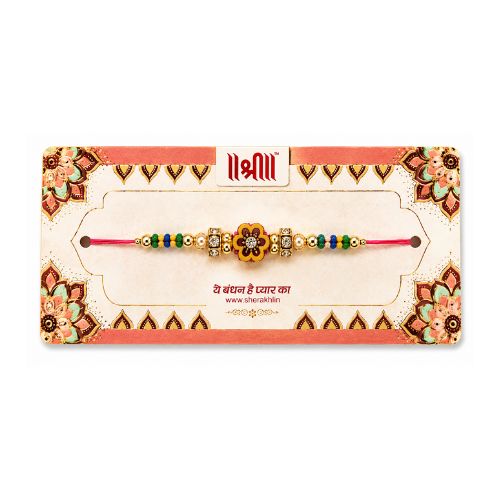 Multicolor Beaded Traditional Rakhi with Ornate Card
