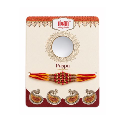 Red Puspa Rakhi with Decorative Hanging Charms