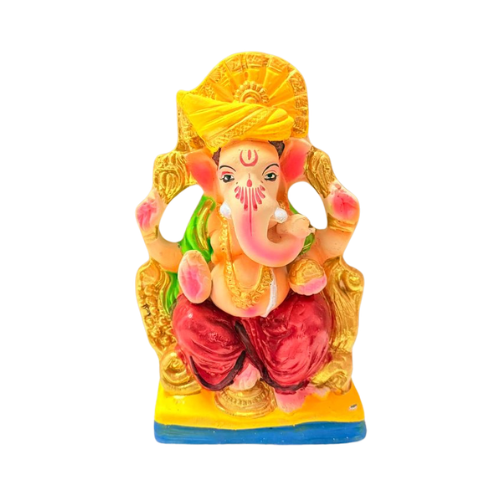 Eco-Friendly Ganesh Ji Idol with Golden Crown & Yellow Dhoti – 6 Inch