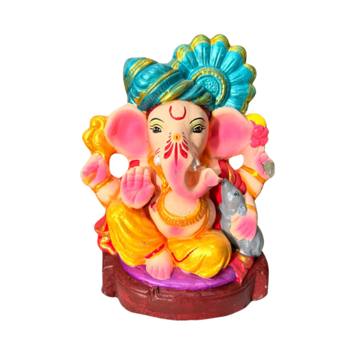 Eco-Friendly Ganesh Ji Idol with Blue Crown & Yellow Dhoti – 12 Inch