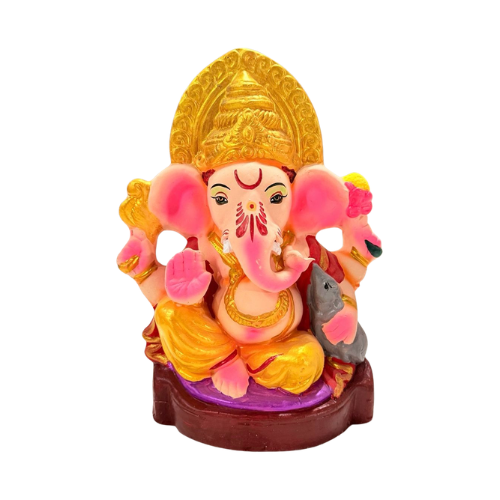 Eco-Friendly Ganesh Ji Idol with Large Golden Crown & Maroon Base – 12 Inch