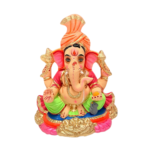 Eco-Friendly Ganesh Ji Idol with Orange Turban & Green Dhoti – 18 Inch