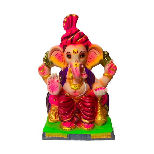 Eco-Friendly Ganesh Ji Idol with Red Turban & Green Dhoti – 18 Inch