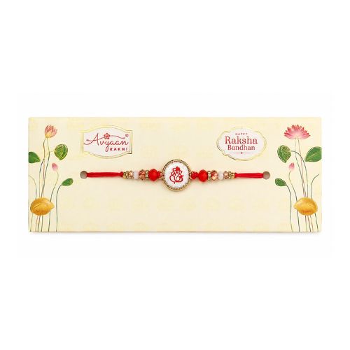 Red Thread Floral Rakhi with Round Center Motif