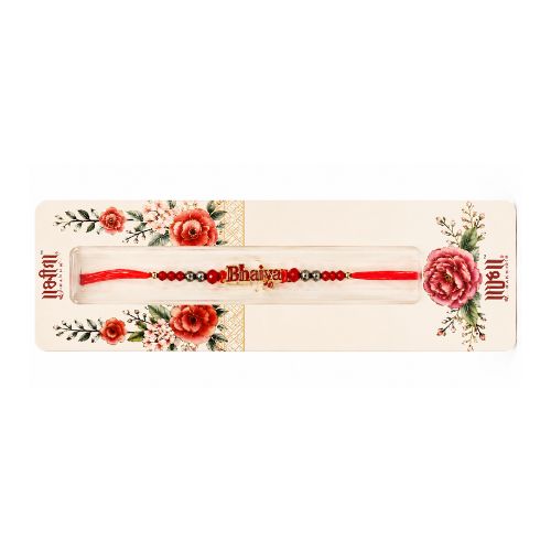 Red Floral Bhaiya Rakhi with Beaded Center
