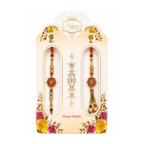Twin Rakhi Set with Floral Gold Accents