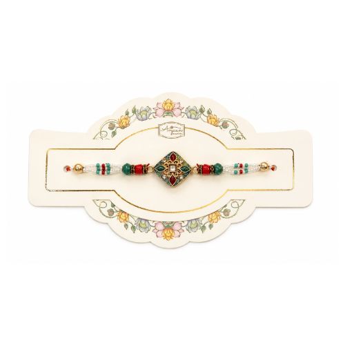 Multicolor Gemstone-Style Rakhi with Ornate Gift Card